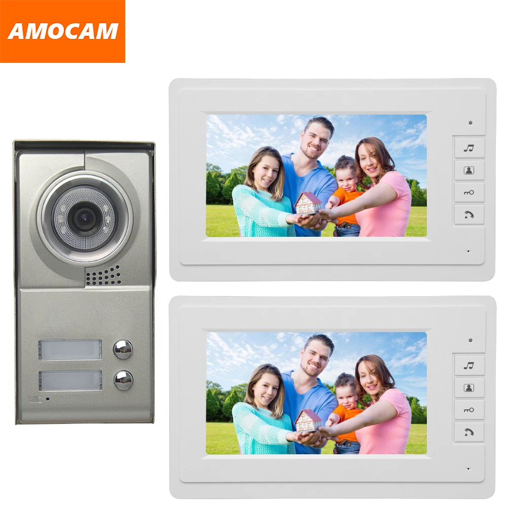 

2 Units Apartment Video intercom system 7" Monitor Video Door Phone Aluminum Alloy IR Camera for 2-households video Doorbell