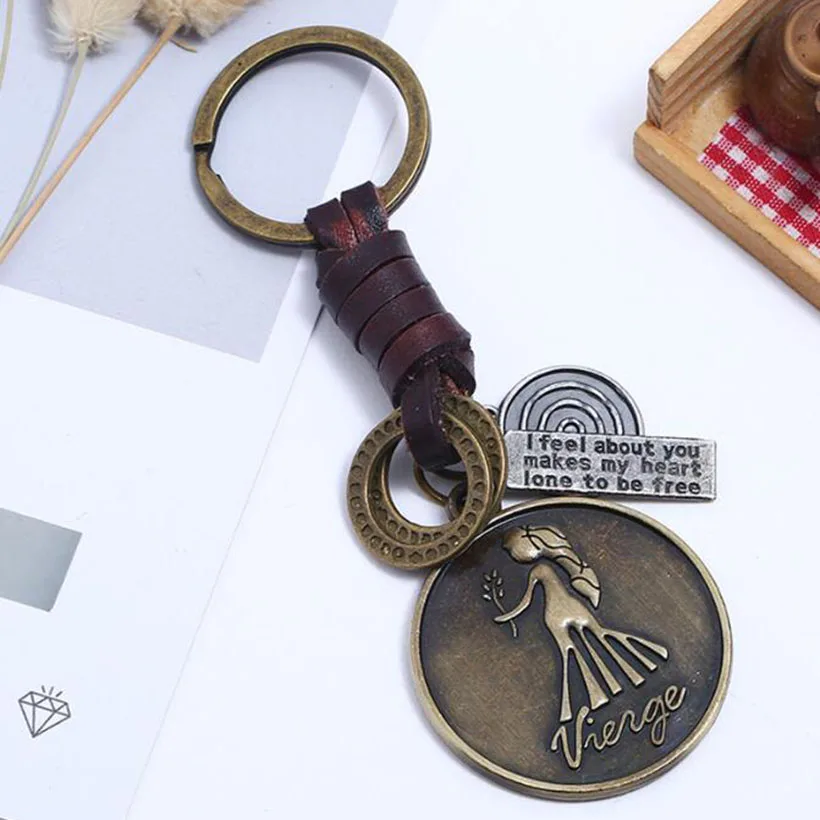 Virgo Из натуральной кожи Плетение знак брелок зодиака 12 Созвездие брелок Wish метки Aries Scorpio Sagittarius Pisces брелки - Цвет: Virgo