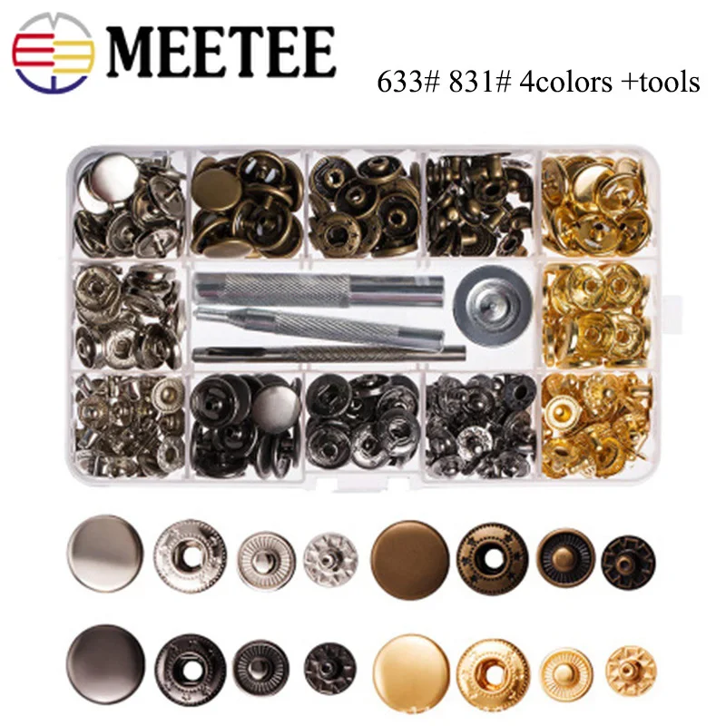 80Sets 831# 633# Metal Buttons Leather Snap Fasteners Kit Snaps Press Studs Installation Tools for Jacket Bags Sewing Accessory