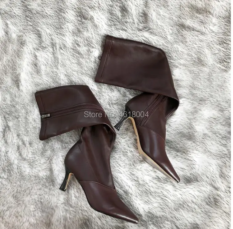 KALMALL/; Botas Mujer; сапоги до колена; женские ботинки с острым носком на каблуке-рюмочке; ботинки на молнии; цвет черный, белый; ботинки винного цвета; большие размеры 43