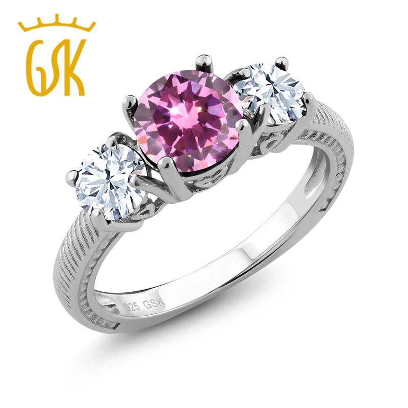 GemStoneKing 2,78 карат круглое розовое циркониевое 925 пробы Серебряное кольцо красивое тонкое и изящное ювелирное изделие
