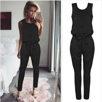 

Jumpsuit Women Summer 2020 High Waist Women Bandage Jumpsuit Sexy Sleeveless Outfit Round Neck Straps Backless Pencil Pants