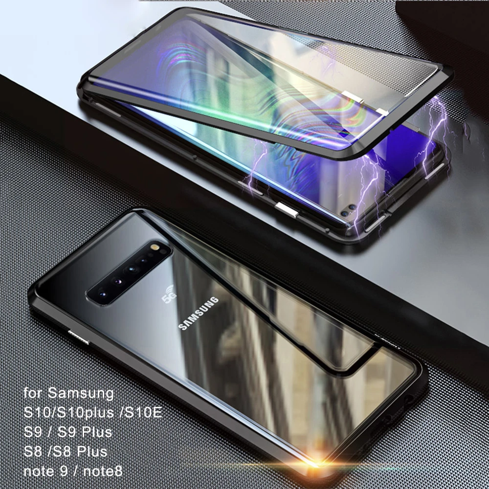

360 Magnetic Double Tempered Glass Case for Samsung Galaxy S10 S9 Plus S10plus S8 Magnet Flip Cover for Samsung Note 10 10+ 9 8