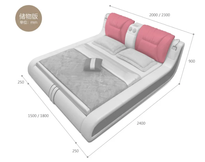 Hotsale bedroom furniture multifunctional storage bed with massage music design of leather bed