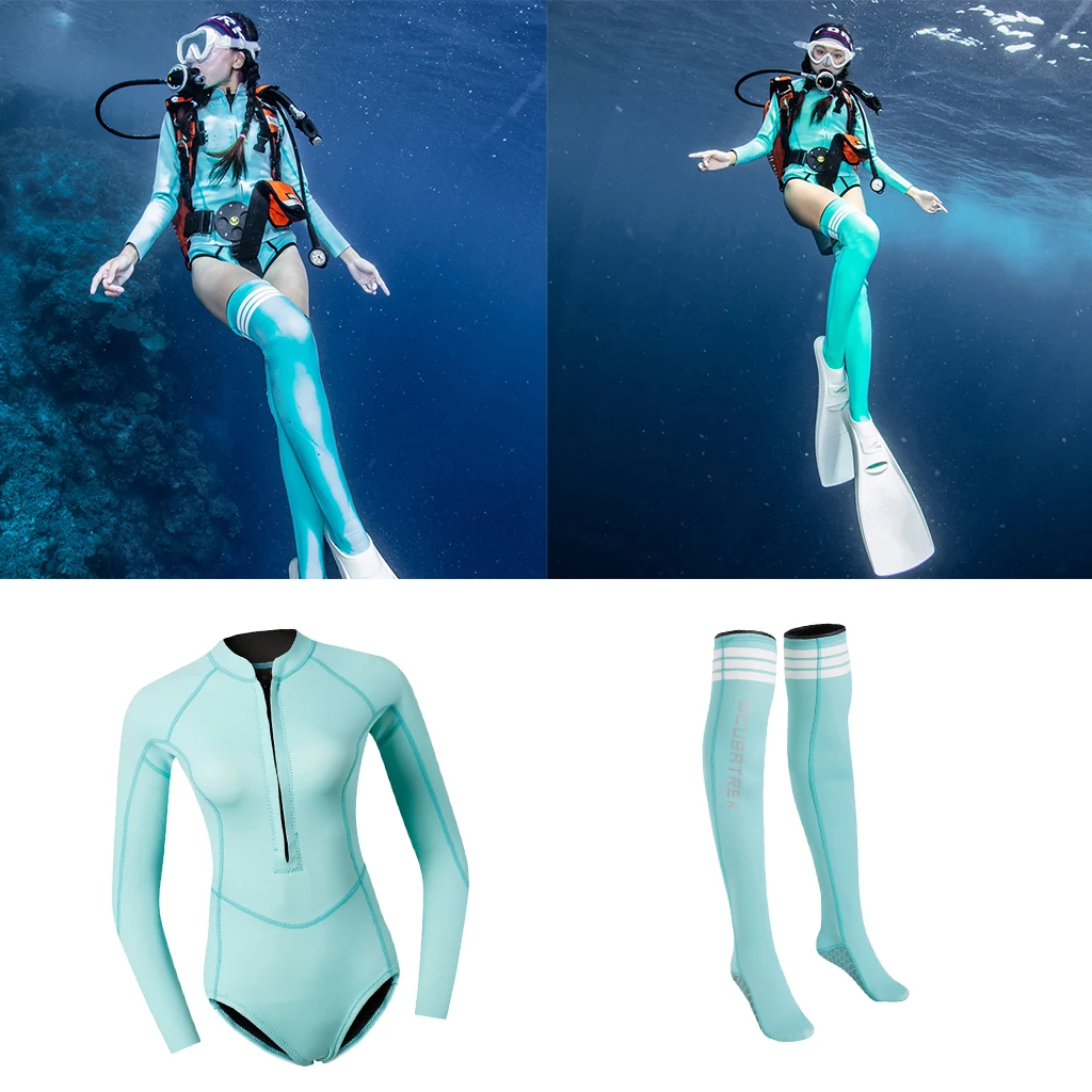 Breathable Women Diving Wetsuit Dive Suit Jacket Briefs & Non-Slip Fin Socks for Swimming Surfing Sailing Kayaking