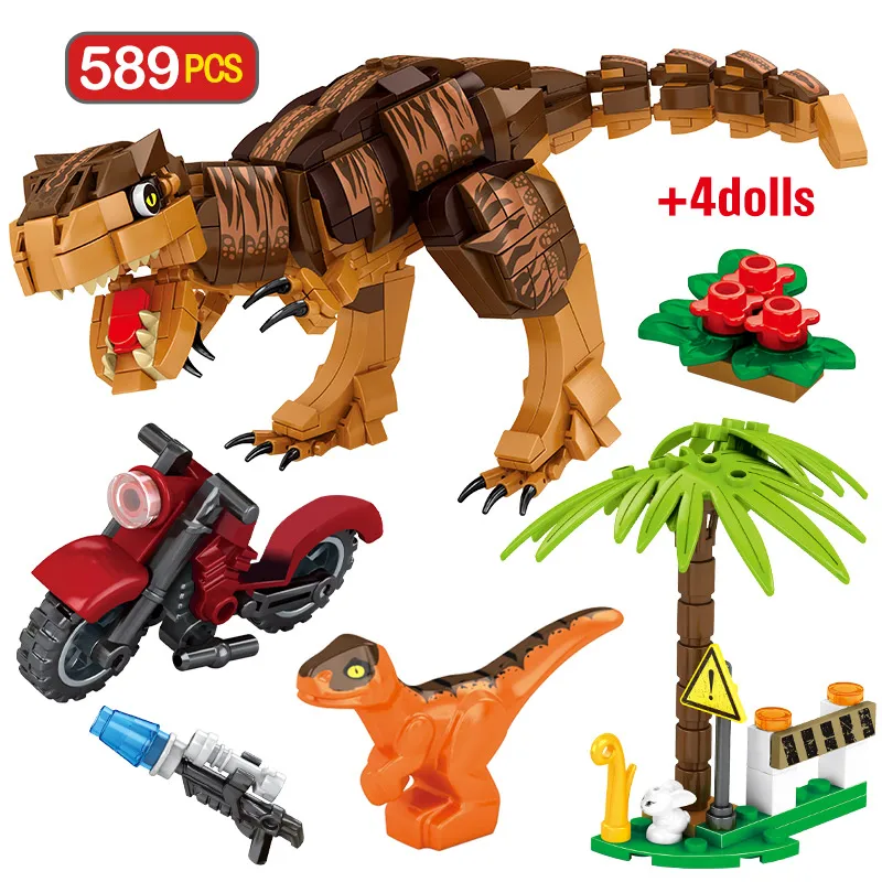 City Jurassic Park Dinosaur High-tech Car Building Blocks Mechanical Motorcycle Model Figures Bricks Toys For Children | Игрушки и хобби