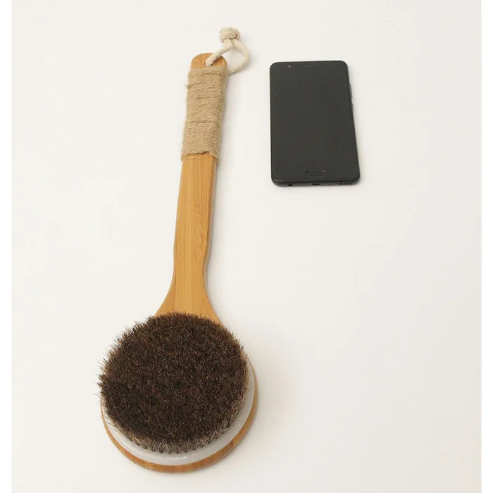 Shower Brush With Long Bamboo Wood Handle Back Scrubber Spa Exfoliator Bath Body Massage Brushes JS11