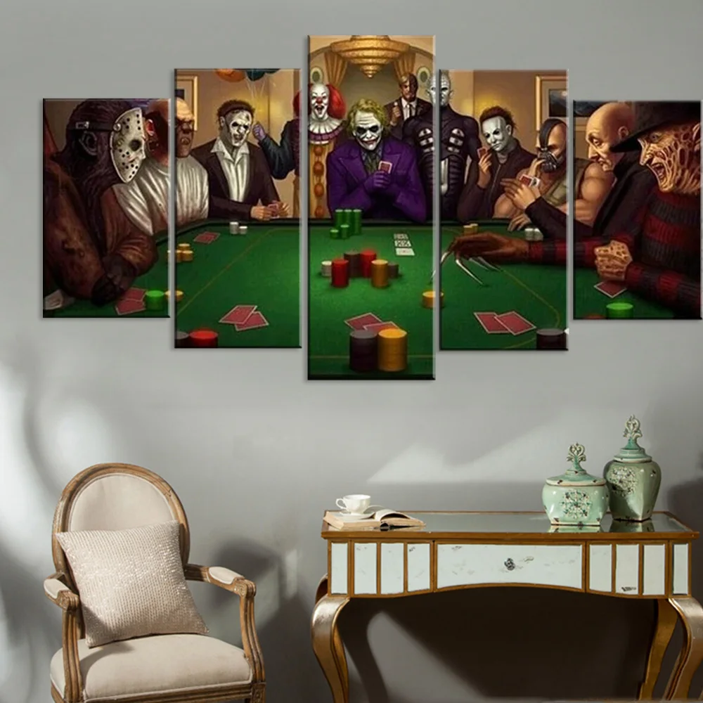 

No Framed Canvas 5Pcs Texas Poker Horror Movie Villains Wall Art Posters Picture Paintings Home Decor for Living Room Decoration