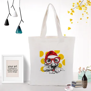 

Christmas Canvas Tote Bag Daily Use Text DIY Custom Print Logo Shopping Bag Eco Reusable Handbag Recycle Festival Gifts Bag