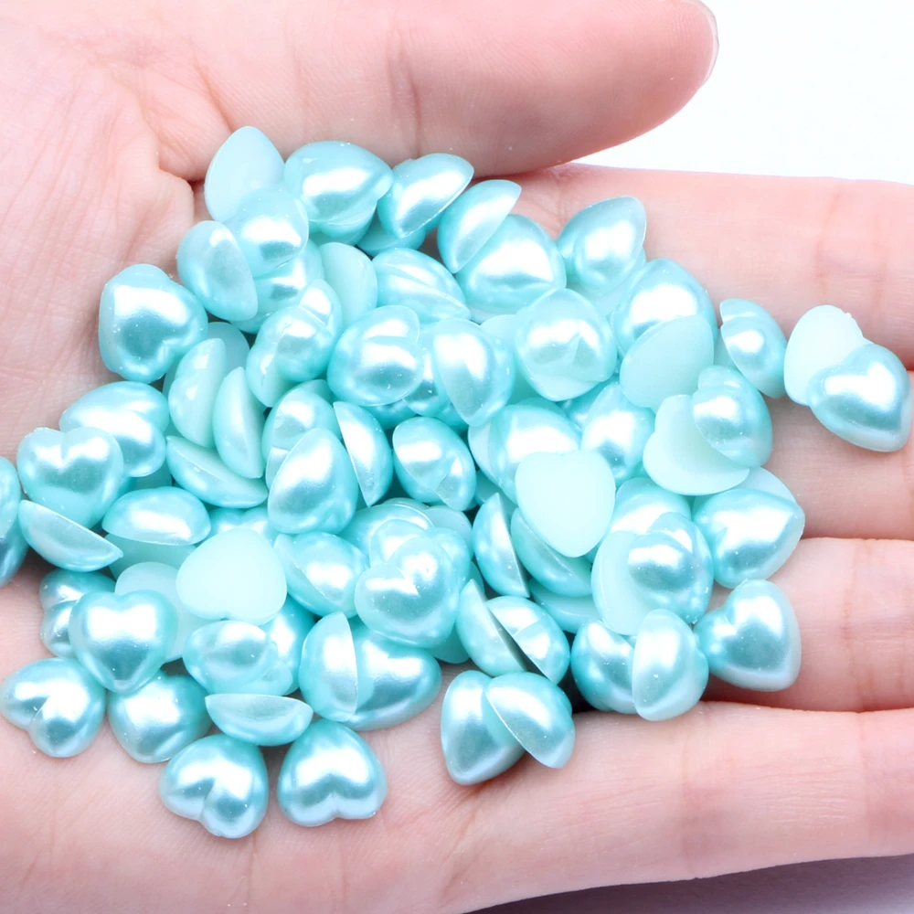 15mm 200pcs Heart Shape Many Colors Flatback Pearls Beads Half Pearls Great For Jewelry Making Wedding Home Decoratioins - Цвет: 20 aquamarine 200