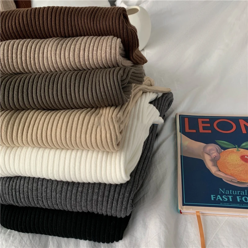 PULL,Pull tricoté à col roulé pour femmes, Pull basique, côtelé, fin, élastique avec trou au