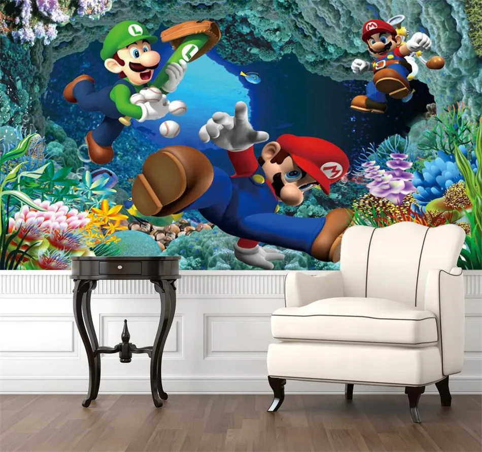 アニメスーパーマリオアニメーションホームインテリアウォールペーパー3d子供の部屋の背景壁画壁紙キッズルームpapelデparede 3d 壁紙 Aliexpress