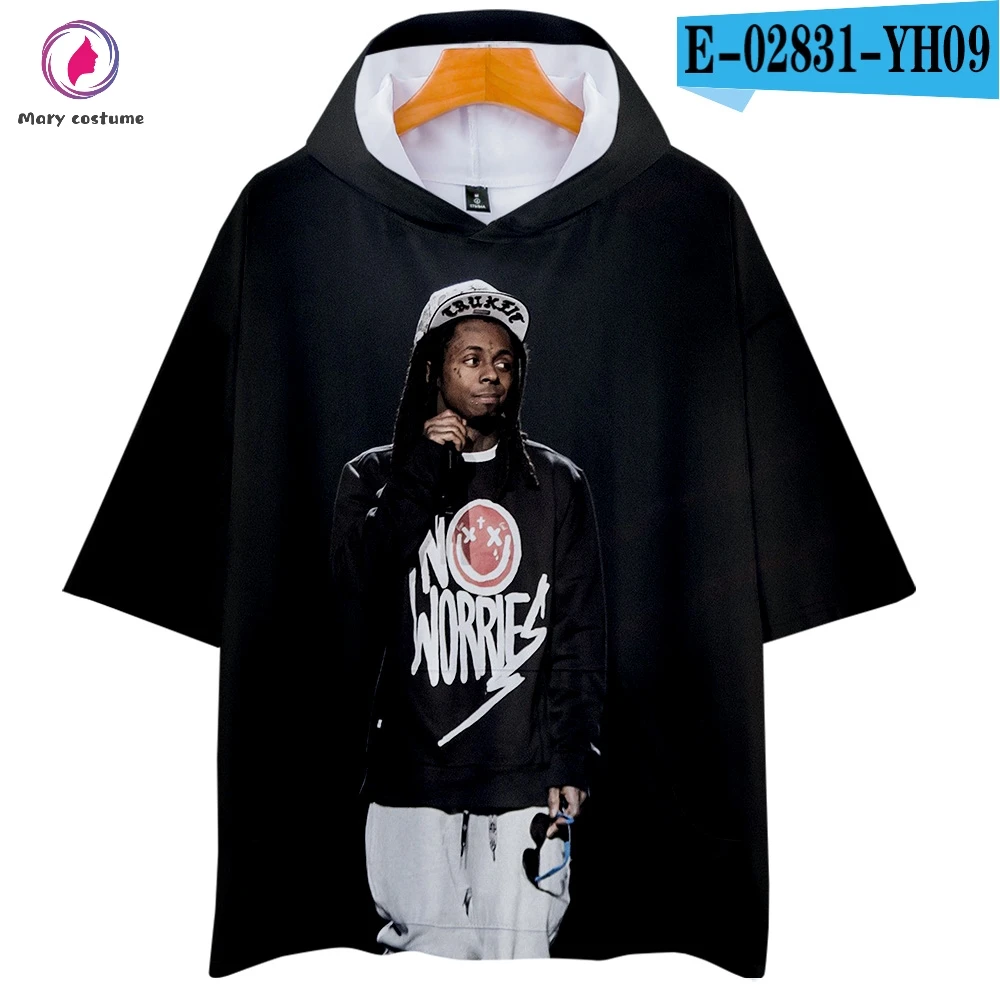 Lil Wayne толстовка для отдыха с коротким рукавом Толстовка с капюшоном для женщин Лето Горячая Мода Тренд Harajuku уличная - Цвет: As shown