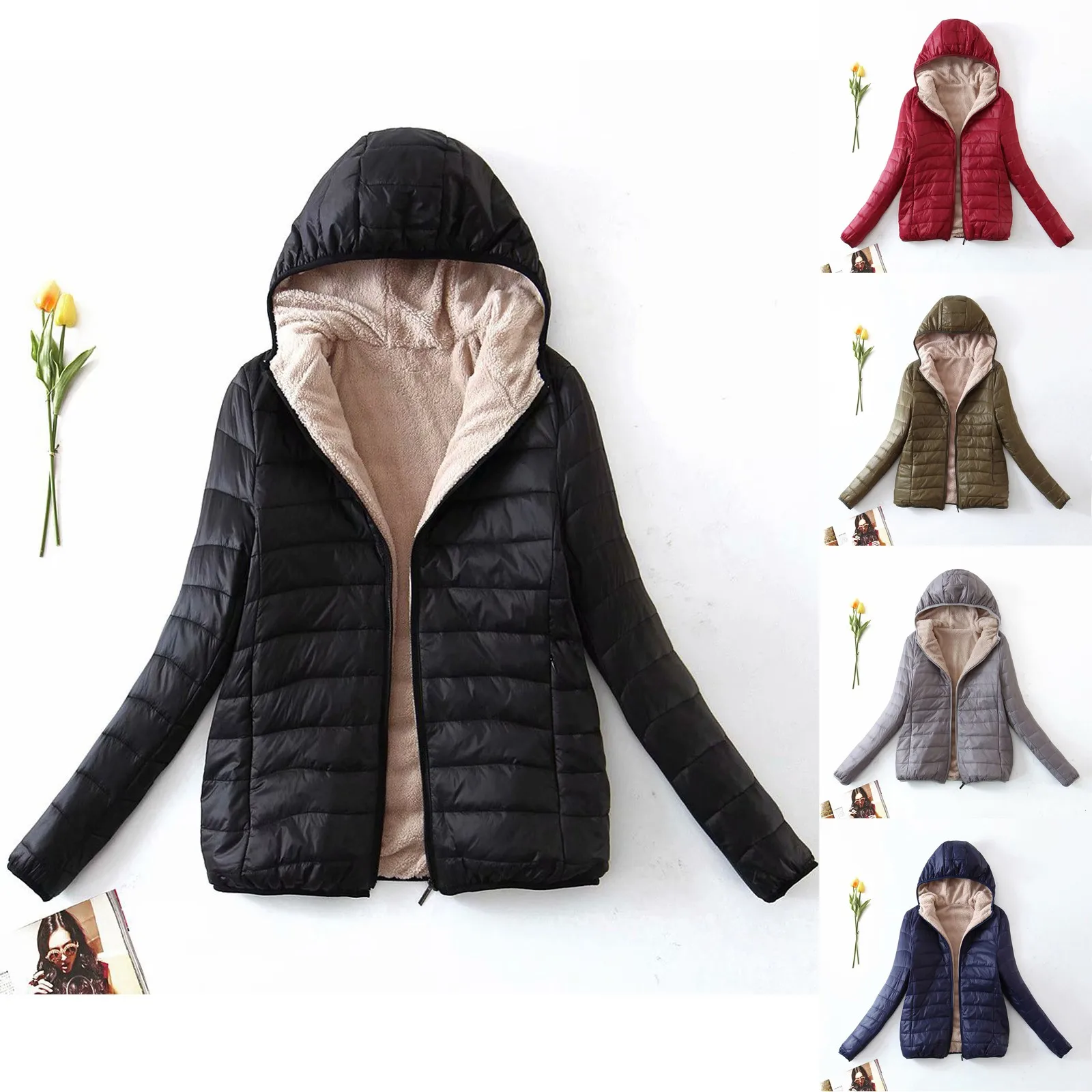

Women Winter Parkas Fashion Solid Hooded Cotton Quilted Coat Jacket Casual Warm Clothes Overcoat Streetwear Female Puffer Jacket