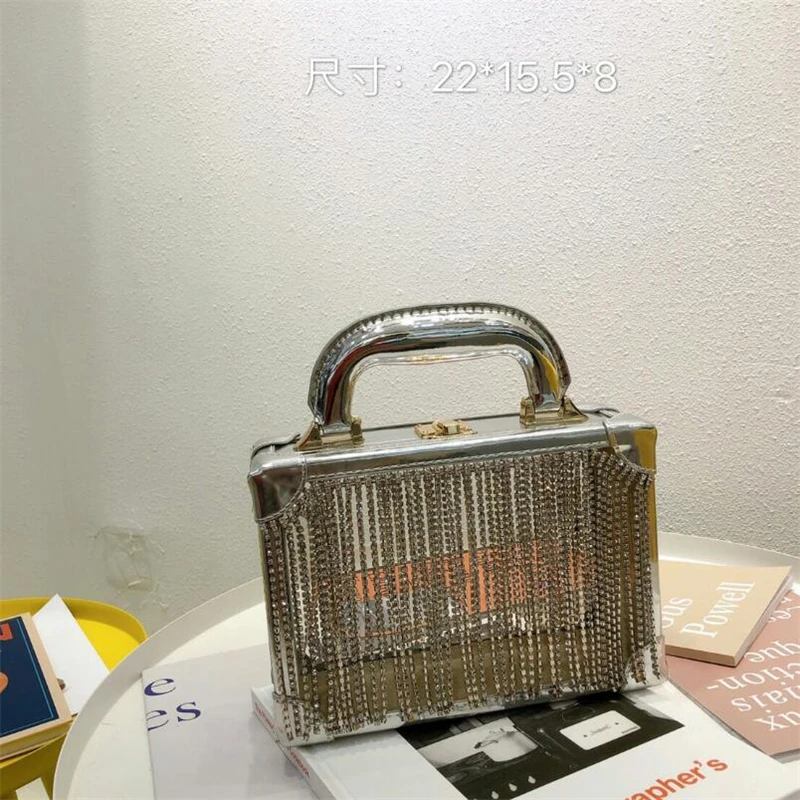 Роскошная женская сумка с кисточками и бриллиантами, прозрачная акриловая сумка через плечо для женщин, дизайнерские вечерние сумки - Цвет: Silver