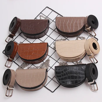

Mini PU Saddle Bag Fashion Leather Alligator Pattern Detachable waist Belt with Bag Ladies Street Chain Crossbody Shoulder Bag