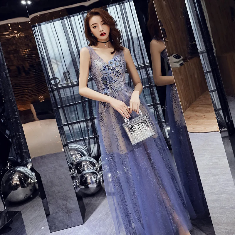Негабаритный 3XL синий китайский Восточный Свадебный женский v-образный вырез тонкий Cheongsam винтажное элегантное вечернее платье