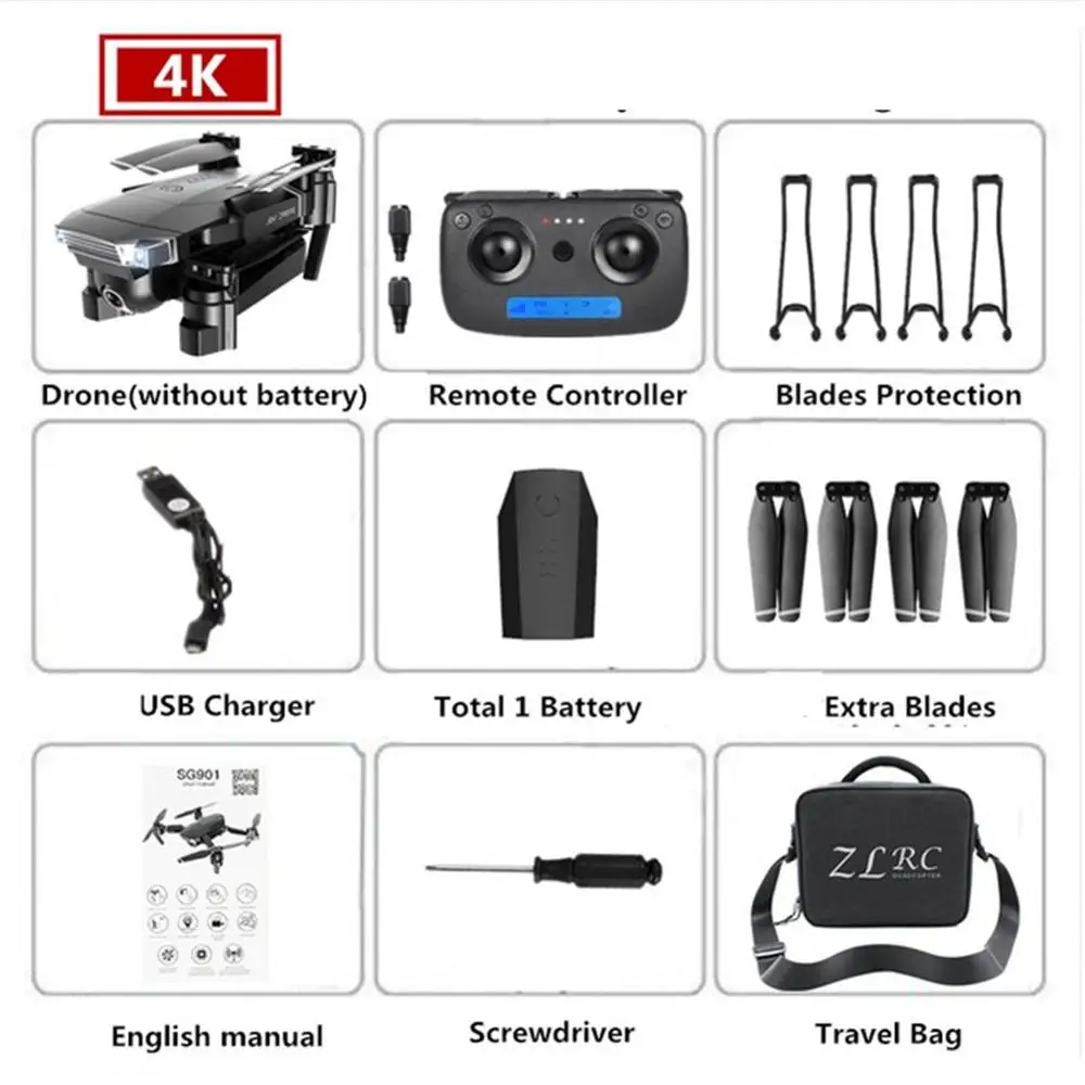 ZLL SG901 камера Дрон 4K HD Двойная камера дроны Квадрокоптер FPV Профессиональные с GPS долгий срок службы батареи - Цвет: 4K 1B Black bag