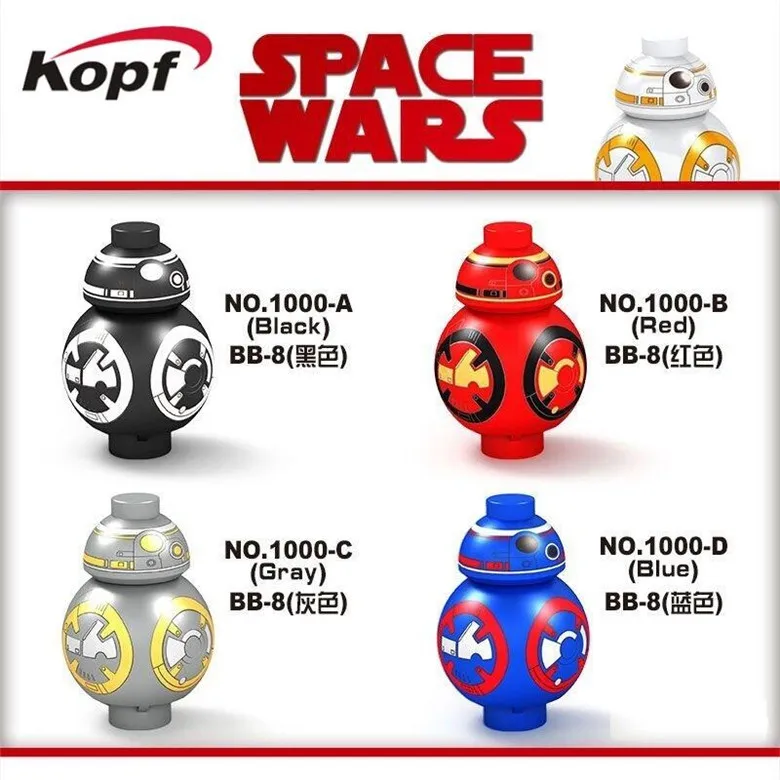 Одиночная Робот мини BB8 BB-8 с черный красный серый синий цвет R2d2 R3D5 космические строительные блоки детский подарок игрушки D1000