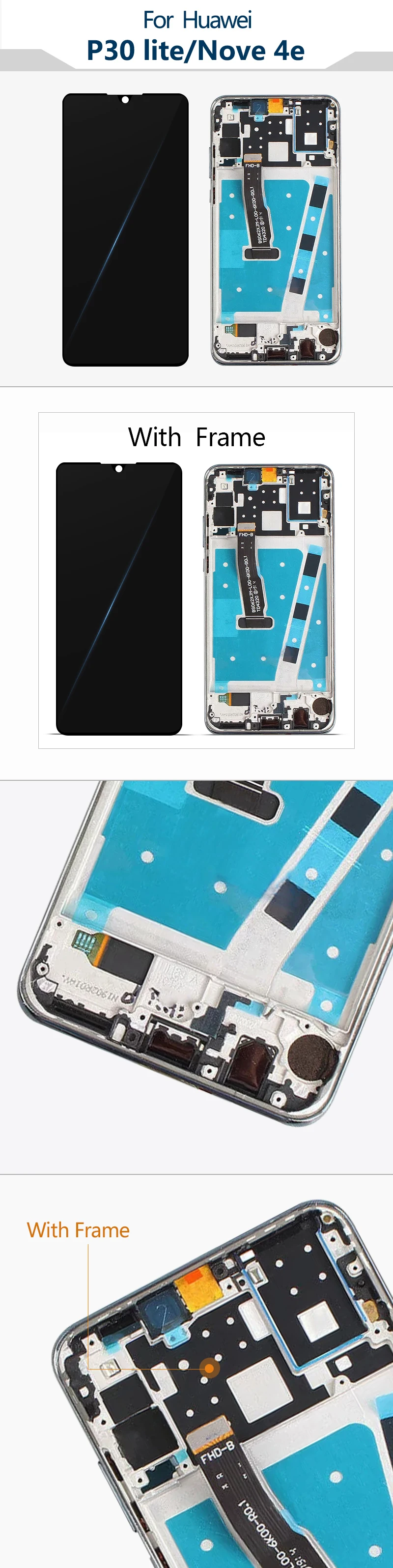 ЖК-дисплей для huawei P30 Lite Nova 4E MAR-LX1M MAR-LX2J ЖК-дисплей с сенсорным экраном дигитайзер сборка запчасти с рамкой 6,15''