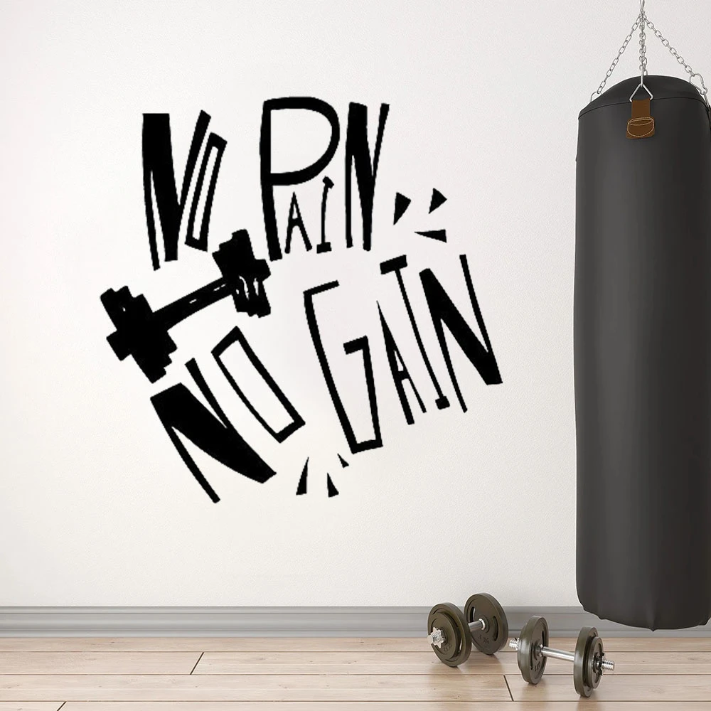 Autocollants Muraux De Fitness E040 Autocollant No Douleur No Gain Citation De Levage Des Poids Formation Decor Interieur Pour Gymnastique Musculation Vinyle Physique Aliexpress