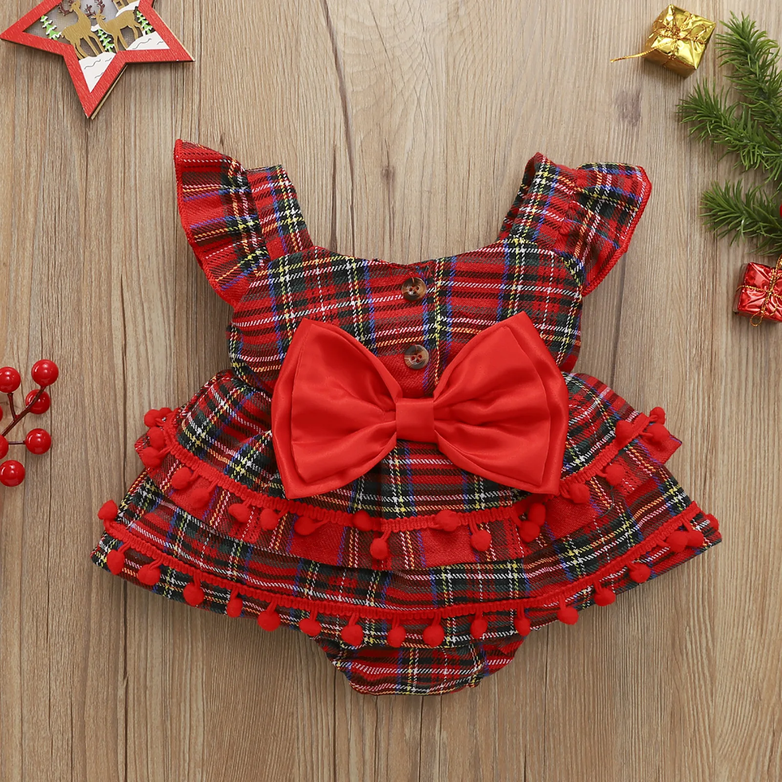 Focusnorm Christmas Newborn Baby Girl Rompers 024m Plaid Printed Fly