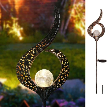 

Outdoor Waterproof LED Solar Lights Moon/Flame Design Glass Solar Stake Night Lights Home Garden Yard Decoration Lights