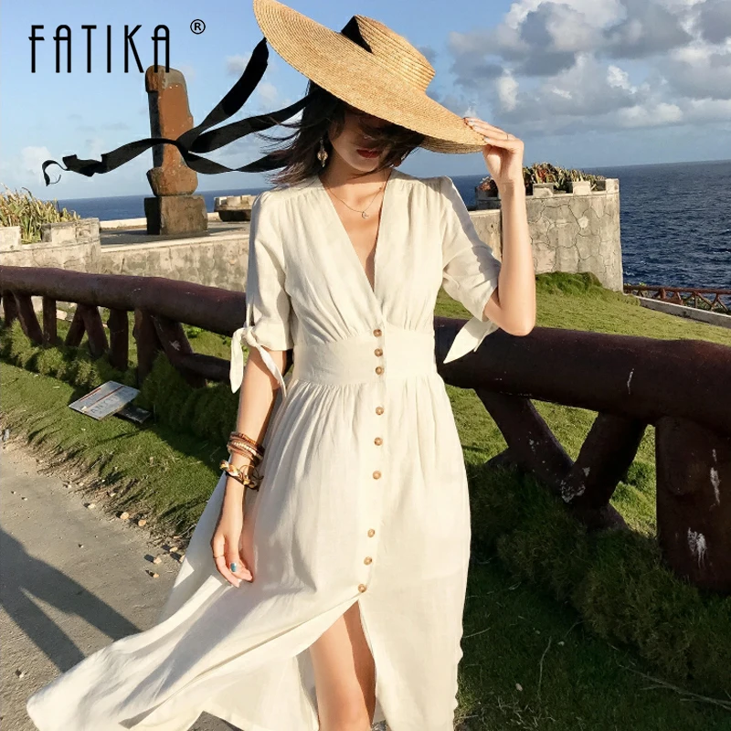 Женское пляжное праздничное платье Fatika белое элегантное винтажное