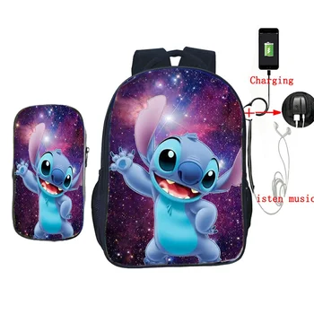 

Kawaii Stitch USB Charging 2 Pcs/Set Backpack School Bags for Teenagers Students Vintage Laptop Backpack Casual Travel Bags