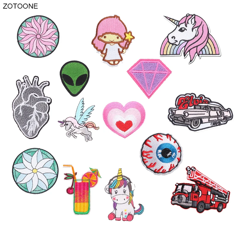 

ZOTOONE Iron on Unicorn Heart Patch for Clothing Sew on Heat Transfer Car Girls Stickers Embroidered Diy Applications Fabric G