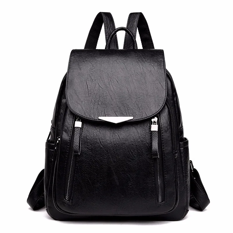 Женские кожаные рюкзаки, женская сумка на плечо, женский рюкзак, винтажные школьные рюкзаки для девочек, Mochila, рюкзак для путешествий, Новинка - Цвет: black backpack