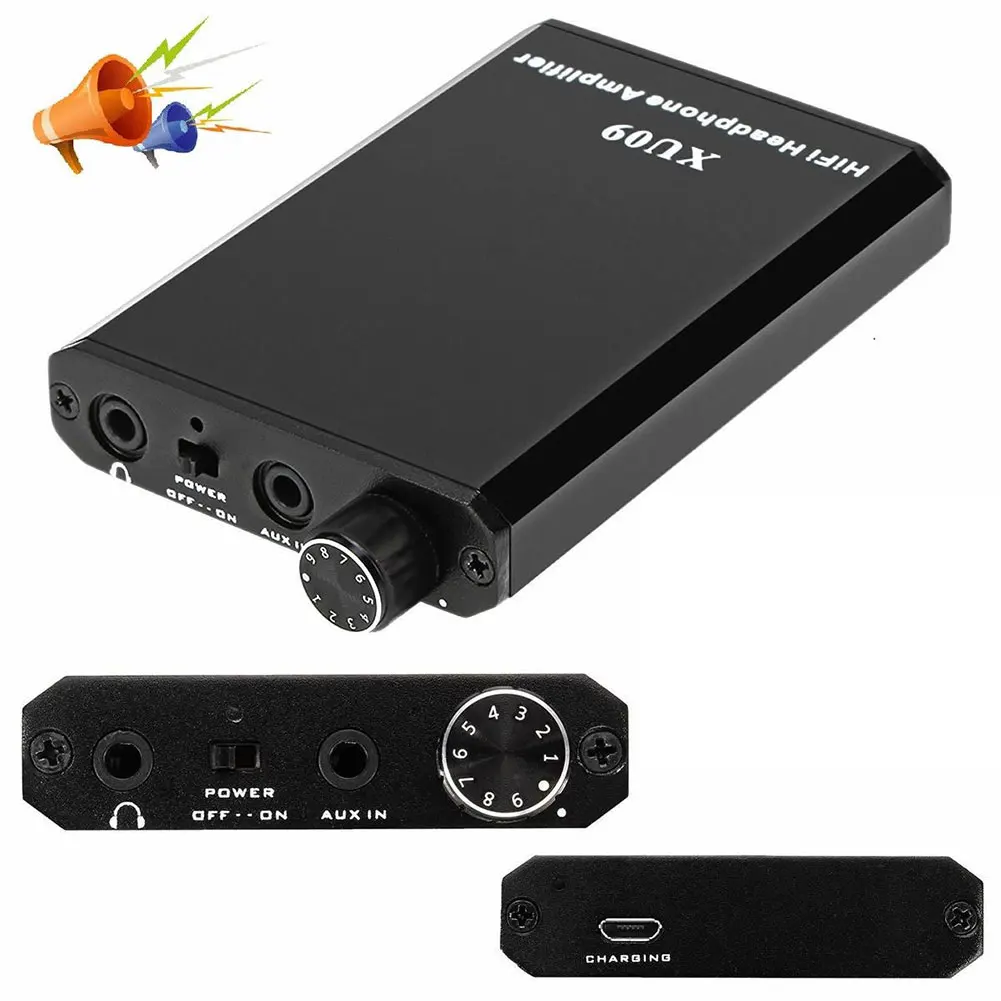  XU09 Powerful Portable Music Improver Black Audio HIFI MP3 Metal Home Mini Headphone Amplifier Rech