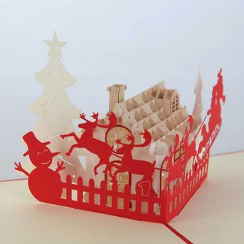 

Paper Christmas Cards 3D Sculpture of Little House Greeting Cards Kids Gift Greeting Cards