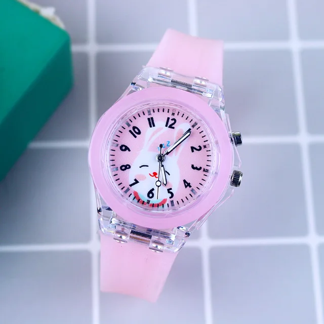 Disney Princess Elsa Kids Watches Girls Silicone Strap Cartoon Rabbit Dinosaur Light Children Wrist Watch Clock reloj infantil Pink DT