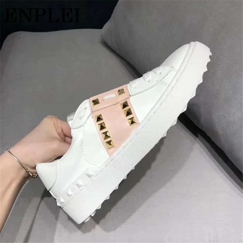 Enplei 2020 New Women Outdoor Flats Single Shoes Rivet Lovers Casual Vulcanize PU Leather Size 35-44 | Обувь