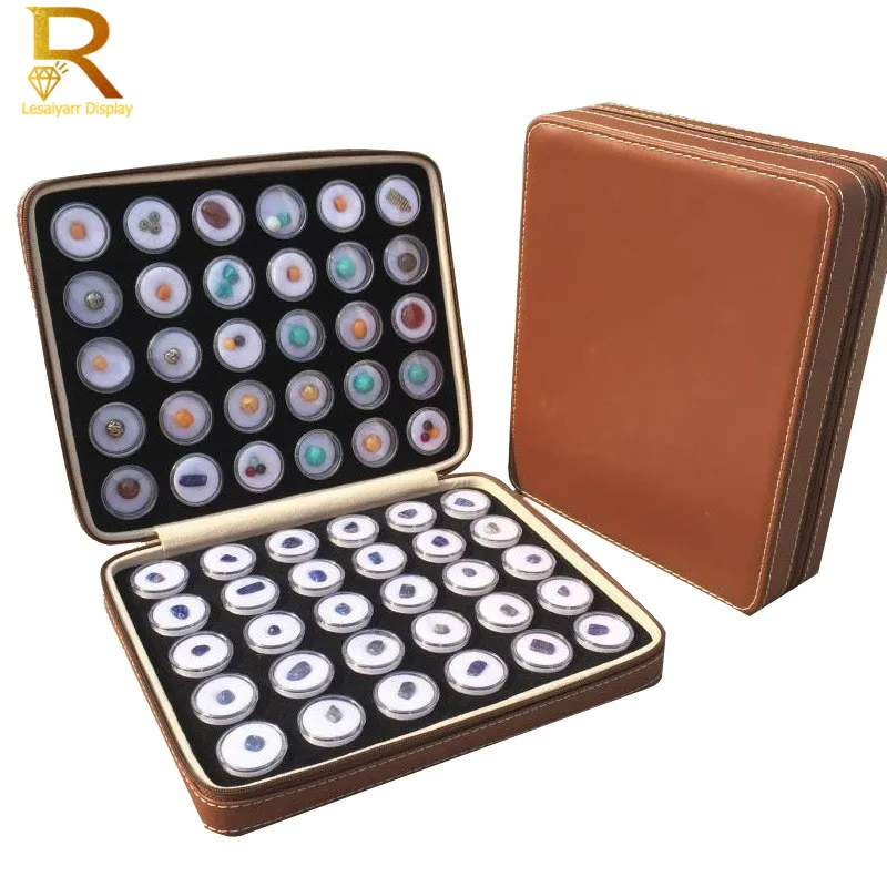 Fine PU Diamond Carry Box Case 60Pcs Round Stone Box Trade Fair Gemstone Exhibition Storage Organizer Display Carry Box