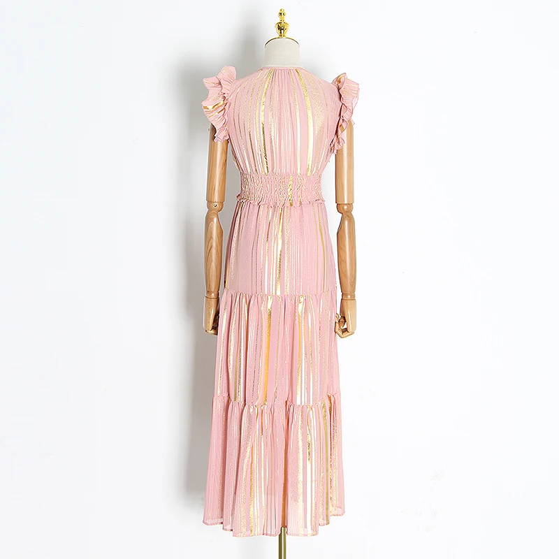 主 (2).JPG TWOTWINSTYLE Sexy Striped Women Dress V Neck Butterfly Sleeve High Waist Lace Up Tunic Ruched Winter Dress Fashion Clothing New