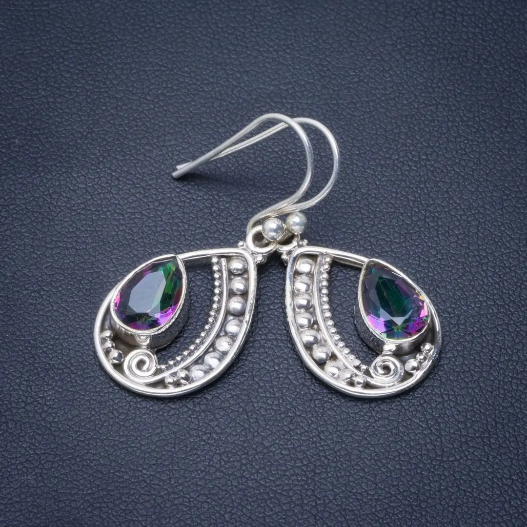 

Natural Mystical Topaz Handmade Unique 925 Sterling Silver Earrings 1.25" B2298