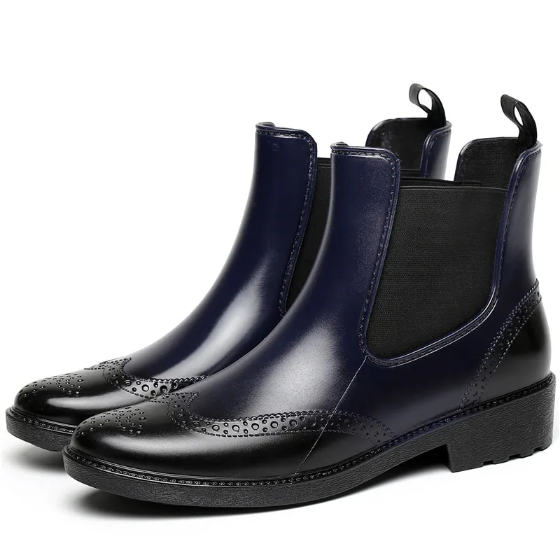 Tanie Jesień gumowe buty damskie kalosze chelsea Boots wodoodporne botki dziewczyna płaskie buty na platformie wiosenne botki dames laarzen