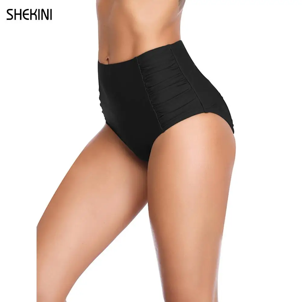 SHEKINI Women's Retro High Waisted Swim Bikini Bottom Ruched Side Swim Short Swimsuit Briefs Swimwear Panties Beachwear Tankini