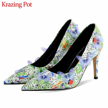 

Krazing Pot gorgeous shiny crystal butterfly genuine leather pointed toe stiletto high heels fashion mature women pumps L9f2