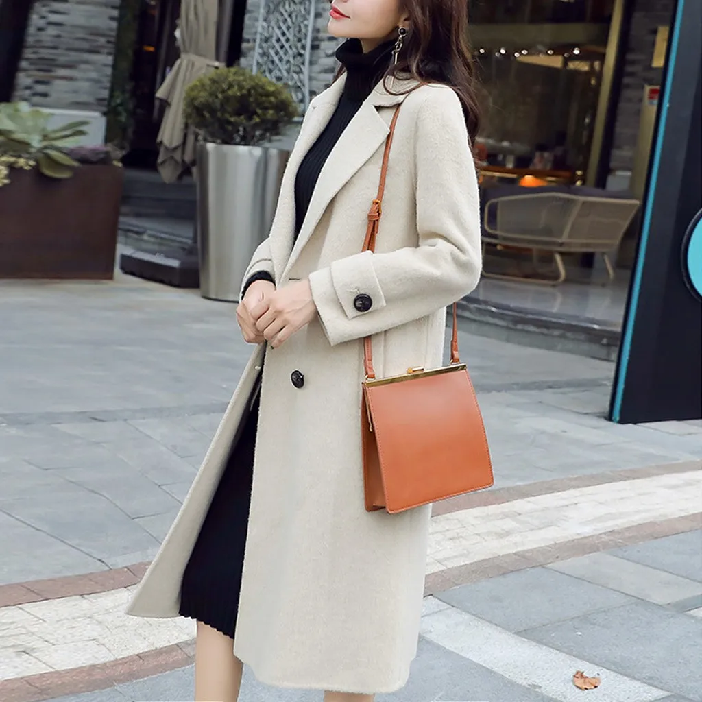 Зимняя одежда длинное шерстяное пальто женское пальто корейское осеннее шерстяное пальто модное двубортное элегантное пальто# J30