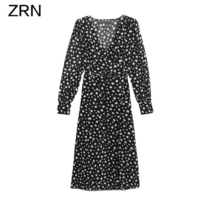 Женское винтажное платье-миди ZRN шифоновое платье с v-образным вырезом и поясом в