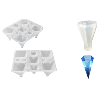 

3 Pcs Diy Silica Gel Cone Mold Making Jewelry Pendant Resin,1 Pcs Rhombic Cone & 2 Pcs Eleven Grid Conjoined Cone