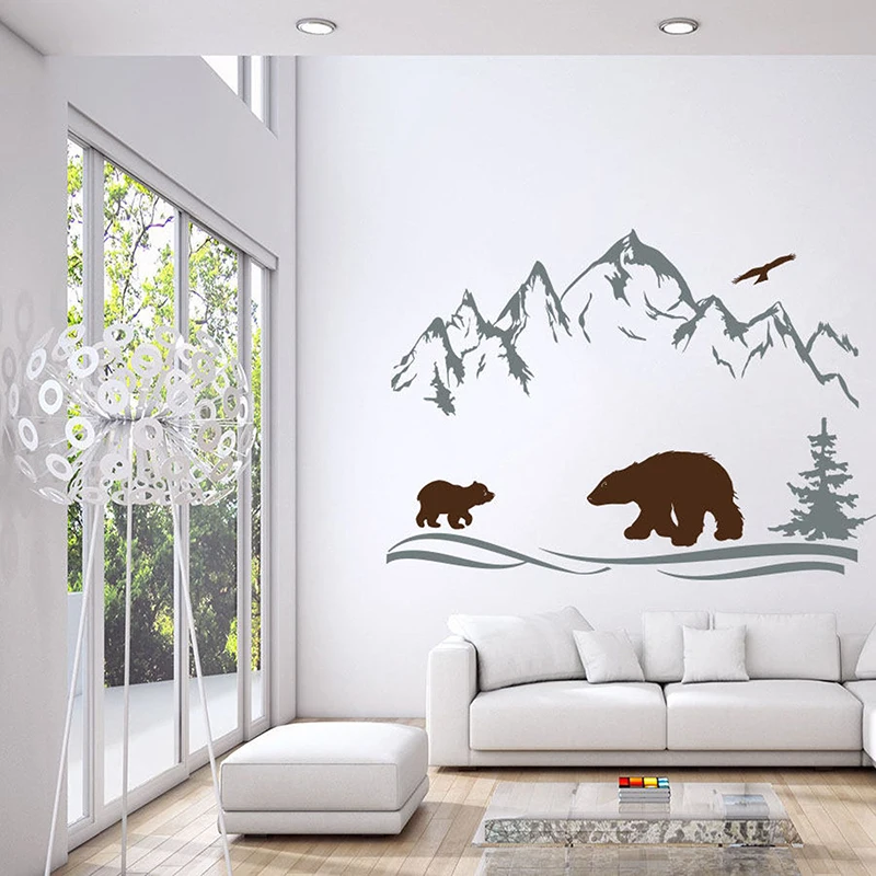 

Vinyl Wall Stickers Mountains Peaks Wild Animals Nature Bear Tree Camping Home Decor for Living Room Bedroom Nursery Decals S219