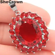35x24 мм фантастический Большой овальный драгоценный камень красный кровяной Рубин женский свадебный серебряный кулон