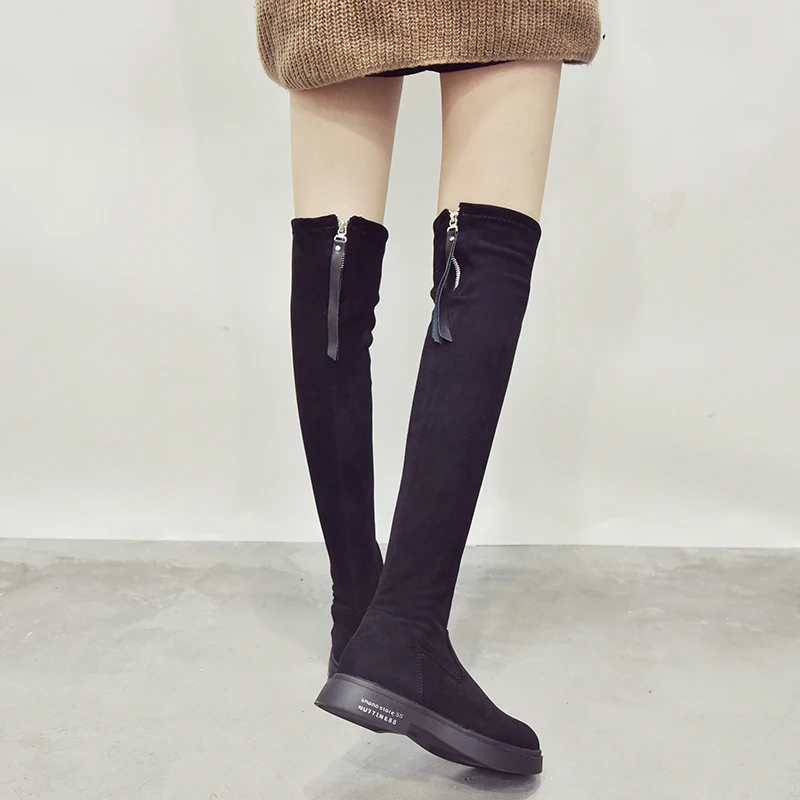 

Slim Elastic Boots Sexy Over The Knee High Suede Women Flat Boots Women's Fashion Rivet Thigh High Boots Shoes Woman
