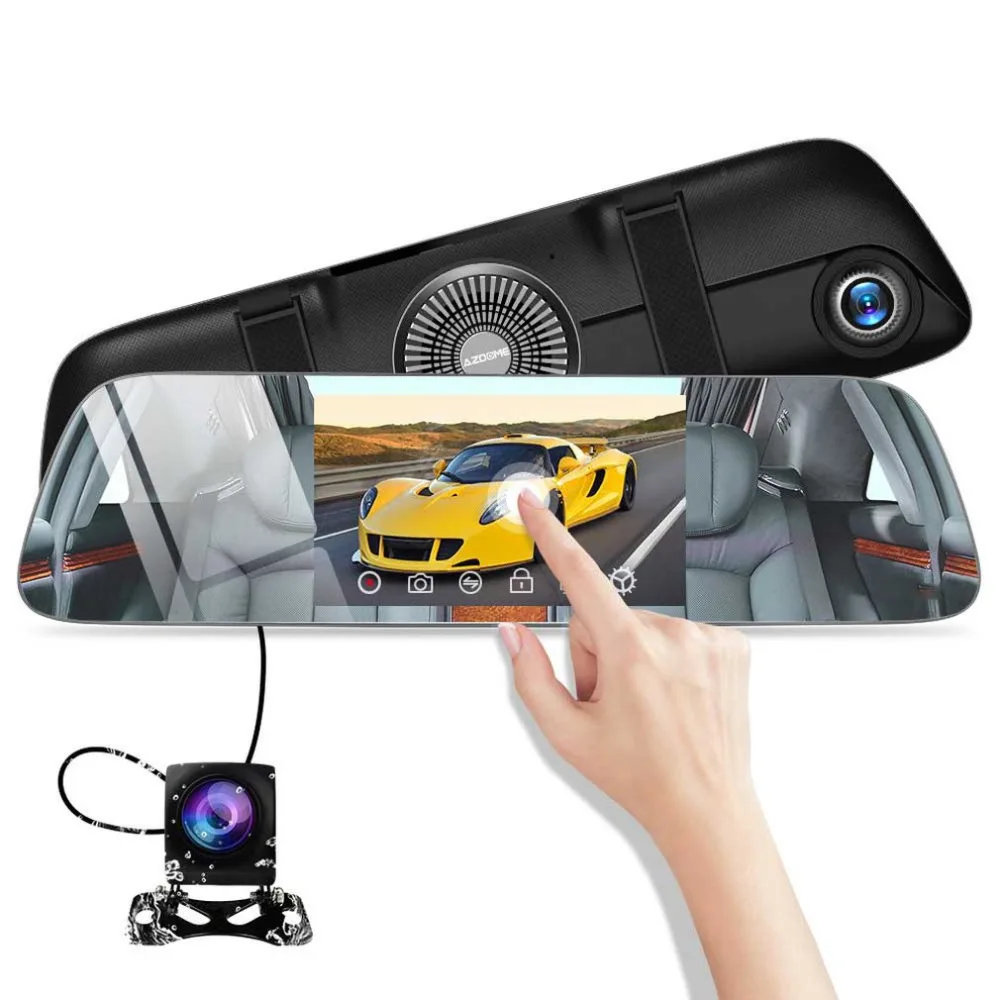 AZDOME Pg01 зеркало ночного видения Dash Cam двойной объектив 1080P 720P камера рекордер 5," Ips сенсорный экран Автомобильная камера заднего вида Dvr