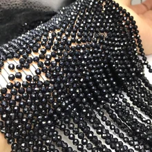 Черный турмалин 2 мм 3 мм 4 мм бусы из настоящего драгоценного камня граненые круглые для изготовления украшений ожерелья серьги 15 дюймов ICNWAY