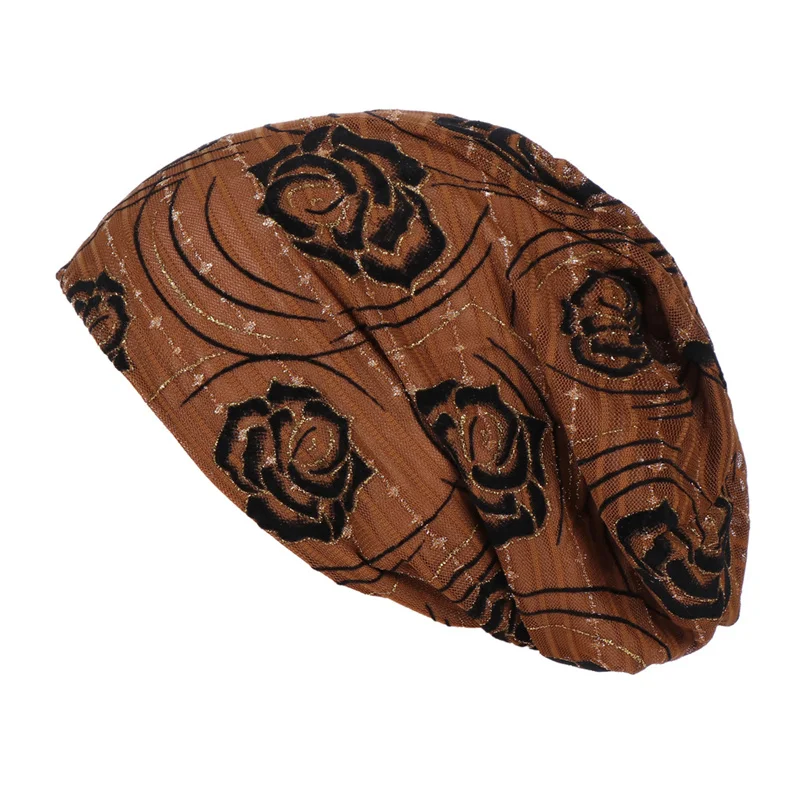 Creative Rose Flower Lace Turban Scarf Caps Summer Autumn Muslim Cap Chemo Beanie Hat Women Hair Accessories Female Head Wrap 6